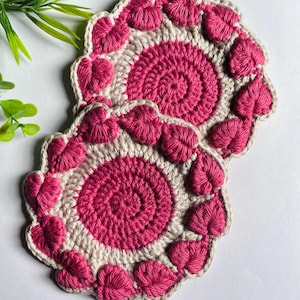 Puff Heart Crocheted Coasters, Tea Pot Holders- set of 2