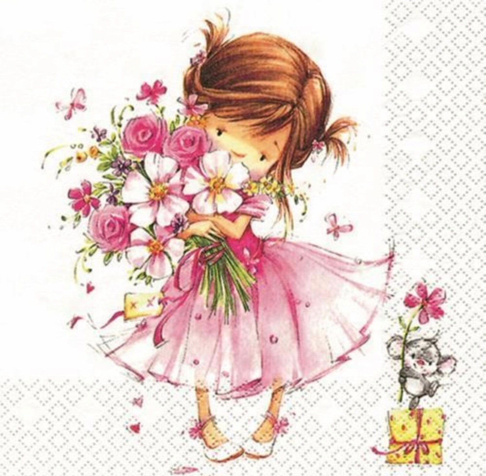 Set of 2 Decoupage Napkins / Little Girl Princess Flowers / Etsy