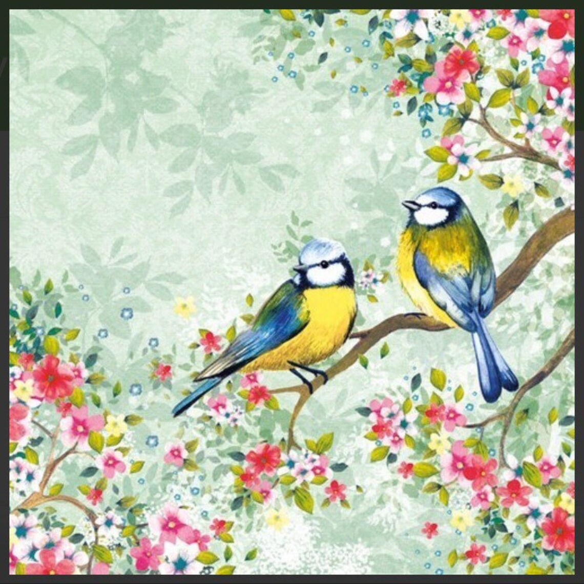 Set of 2 Decoupage Napkins / cherry blossom twig bule tits Etsy