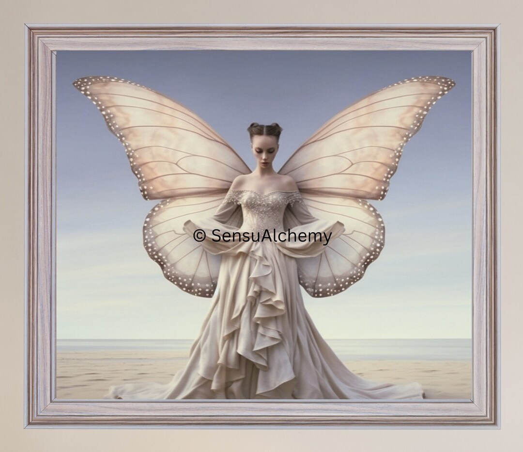 Ethereal Awakening Moth Merging With Woman Monochromatic Wall Etsy