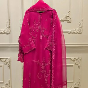 Agha Noor Original 3 Piece Organza Embroidered Shirt Pant & Dupatta Pakistani Indian Bangladeshi Designer Ready to Wear