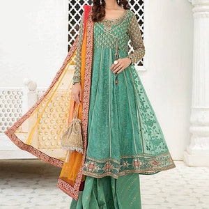 Maria b Chiffon Embroidered Collection Stitched Dress Ready To Wear Pakistani Designer Wear Size Large