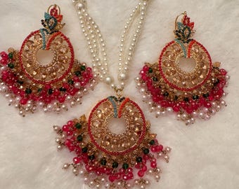 Nuratan Mala Necklace Pendant With Earrings Set Indian Pakistani  Bangladeshi Jewelry