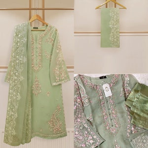 Agha Noor Original 3 Piece Organza Embroidered Shirt Pant & Dupatta Pakistani Indian Bangladeshi Designer Ready to Wear