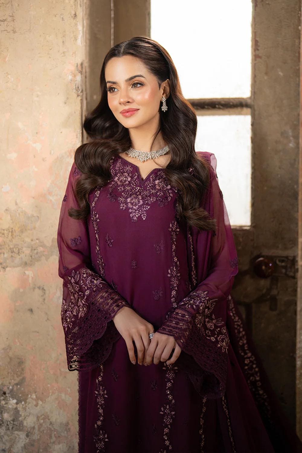 chiffon embroidered dresses in pakistan Luxury Embroidered Chiffon Dress for Women