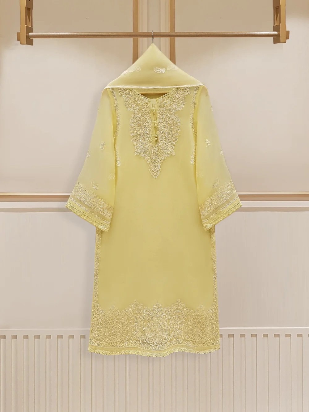 open lace back dress Agha Noor Heavy Embroidered with organza dupatta- NA10189  Natives