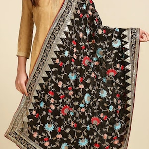 Georgette Heavily Zardosi Embroidered Dupatta Indian Pakistani Traditional Wear Full Size