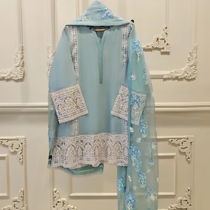 Agha Noor Original 3 Piece Cotton Net Embroidered Dress Pakistani Indian Bangladeshi Designer Ready To Wear