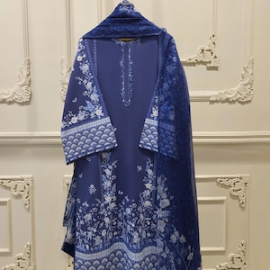 Agha Noor Original 2 Piece Lawn Embroidered Shirt & Dupatta Pakistani Indian Bangladeshi Designer Ready To Wear