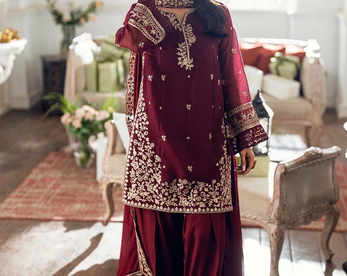 Azure Chiffon Embroidered Farshi Dress Latest Collection