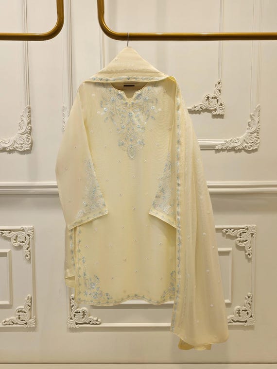 cotton net pakistani dresses Ice Blue Embroidered Net Maxi Dress: Pakistani Wedding Outfit