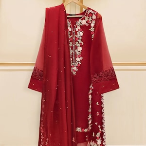 Agha Noor Original 3 Piece Organza Embroidered Shirt Pant & Dupatta Pakistani Indian Bangladeshi Designer Ready to Wear