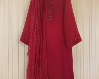Embroidered Chiffon Pakistani Dress Agha Noor Original