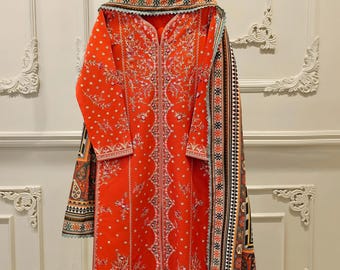 Agha Noor Embroidered Lawn Dress: Pakistani Designer 3 Piece Suit