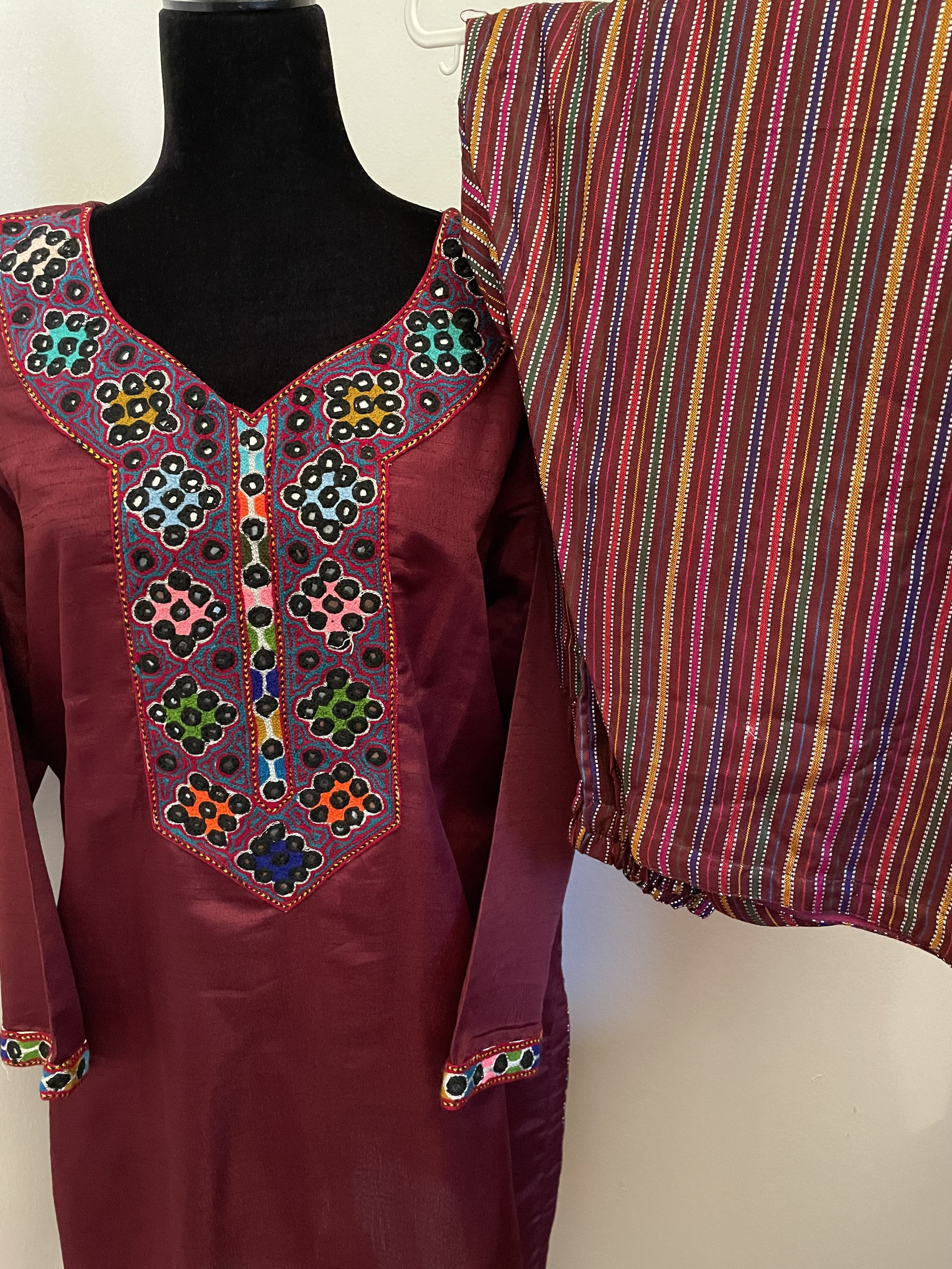 Hand Embroidered With Mirror Sindhi Balochi Dress Suit Stitched