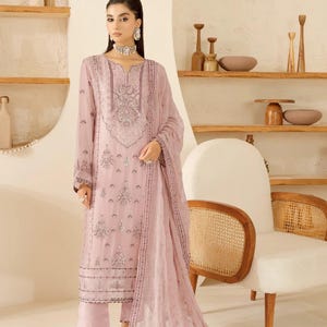 Chiffon Embroidered 3 Piece Stitched Dress Pakistani Designer Wear