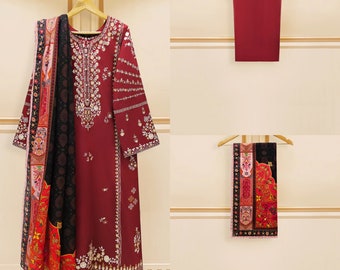 AGHA NOOR - 3PC LAWN HEAVY EMBROIDERED SHIRT WITH EMBROIDERED BAMBER CHIFFON DUPATTA - HZG1137