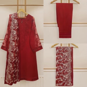 Agha Noor Original 3 Piece Organza Embroidered Shirt Pant & Dupatta Pakistani Indian Bangladeshi Designer Ready to Wear