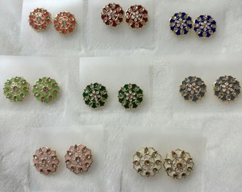 Meenakari Hand Painted Studs Kundan Chandanbali Indian Pakistani Jewelry