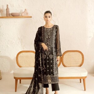 Chiffon Embroidered 3 Piece Stitched Dress Pakistani Designer Wear