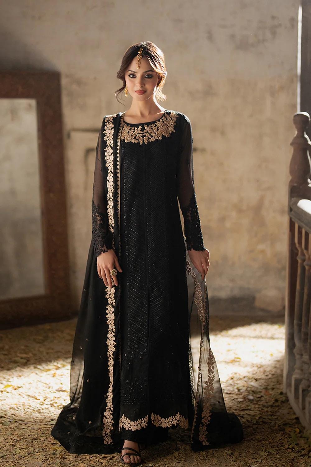 black embroidered pakistani dresses Hannah Feathers Embroidery Chiffon Maxi Dress main image 1