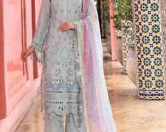 Embroidered Chikankari Lawn Dress, Mukesh Work Dupatta – Pakistani Designer XL
