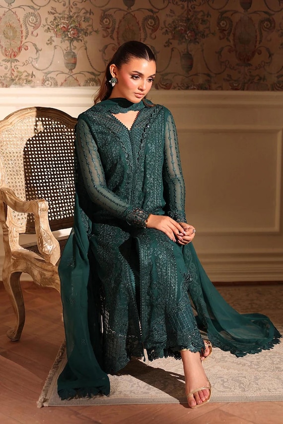 Azure Brand Original Chiffon Embroidered Dress Pakistani Designer Wear Azure Brand Original Chiffon Embroidered Dress Pakistani Designer Wear
