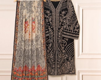 Embroidered Cotton Lawn Dress, 3-Piece Pakistani Designer Outfit