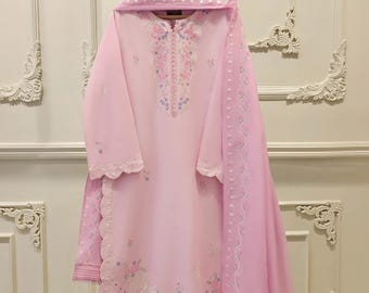 Embroidered Lawn Shirt & Dupatta, Pakistani Designer 2-Piece Set
