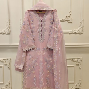 Agha Noor Original 3 Piece Organza Embroidered Shirt Pant & Dupatta Pakistani Indian Bangladeshi Designer Ready to Wear