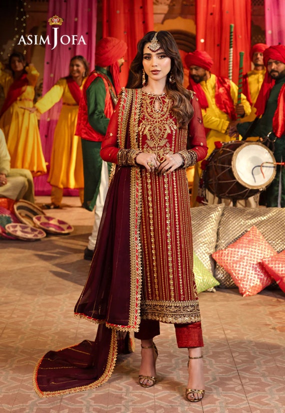 asim jofa brown dress ASIM JOFA CHAMAK DAMAK AJCD08 – The Zaibai