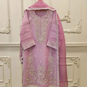 Agha Noor Original 3 Piece Organza Embroidered Shirt Pant & Dupatta Pakistani Indian Bangladeshi Designer Ready to Wear