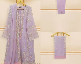 Agha Noor Dress Original 3 Piece Pure Cotton Net Shirt Pant Dupatta Pakistani Indian Bangladeshi Designer Ready to Wear