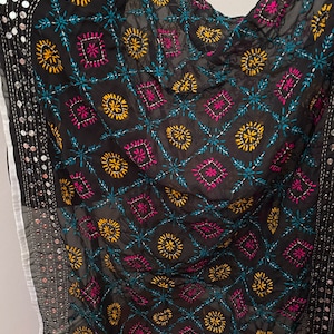 Phulkari Hand Work Embroidered Georgette Dupatta Shawl Pakistani Indian Traditional