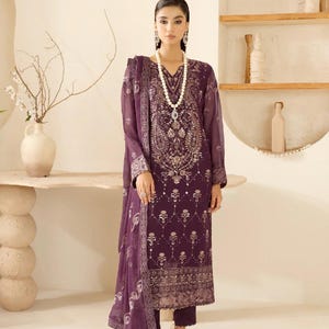 Chiffon Embroidered 3 Piece Stitched Dress Pakistani Designer Wear