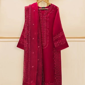 Agha Noor Original 3 Piece Organza Embroidered Shirt Pant & Dupatta Pakistani Indian Bangladeshi Designer Ready to Wear