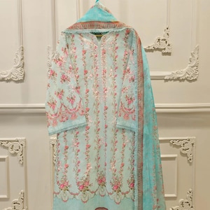 Agha Noor Original 2 Piece Lawn Embroidered Shirt & Dupatta Pakistani Indian Bangladeshi Designer Ready To Wear