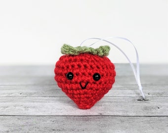 Strawberry ornament, Crochet strawberry plush, Christmas decoration