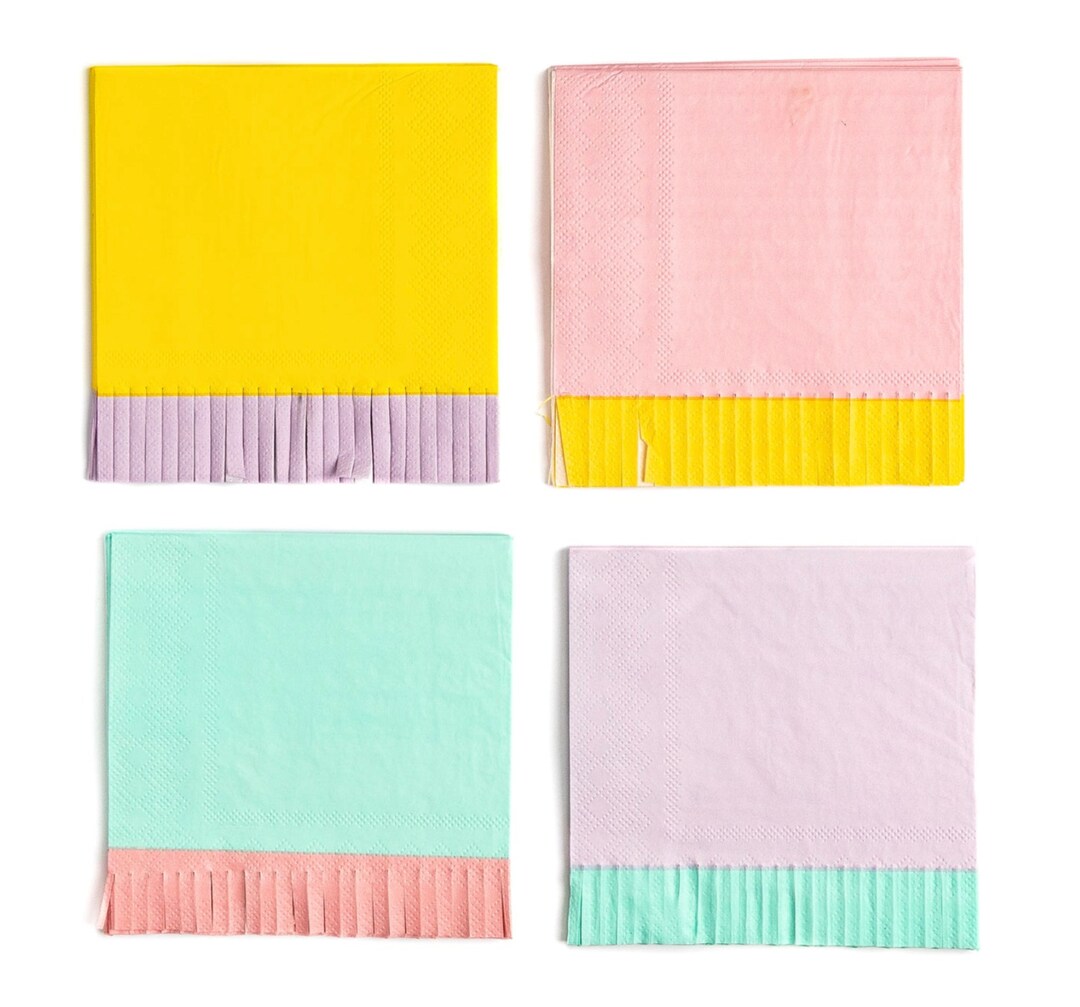 Easter Lunch Pastel Napkins Spring Fringed Cocktail Napkins Springtime