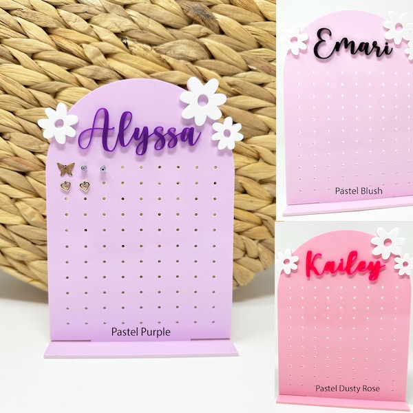 Earring Holder Personalized for Girl, Earring Stand, Kids Gifts, Acrylic Earring Display, Jewelry Organizer, Earring Organizer, Daisy Girl