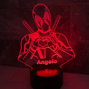 Personalized Deadpool 3D Night Light | Custom LED Night Light | Deadpool Gift