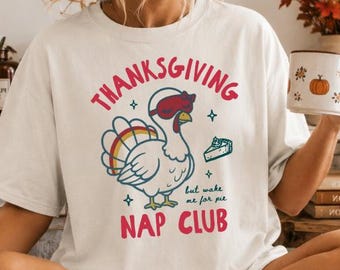 Zabawna koszulka z nadrukiem "Święto Dziękczynienia" | Koszulka z napisem "Indyk Nap Club" dla kobiet