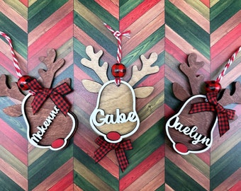 Reindeer personalized Christmas ornament/ gift, personalization, work gift, company gift, laser, handmade, wood, kids, family, stocking tags