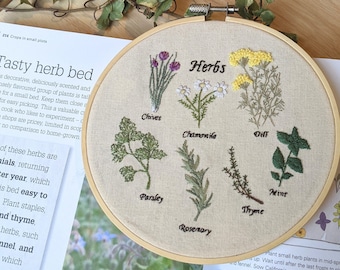 Botanical embroidery, Thyme herbal embroidery hoop