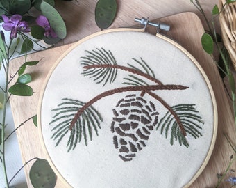 Pinecone Digital Pattern Hand Embroidery for Beginners | PDF Download Art with Stitch Guide Instructions | Handmade Winter Autumn Decoration