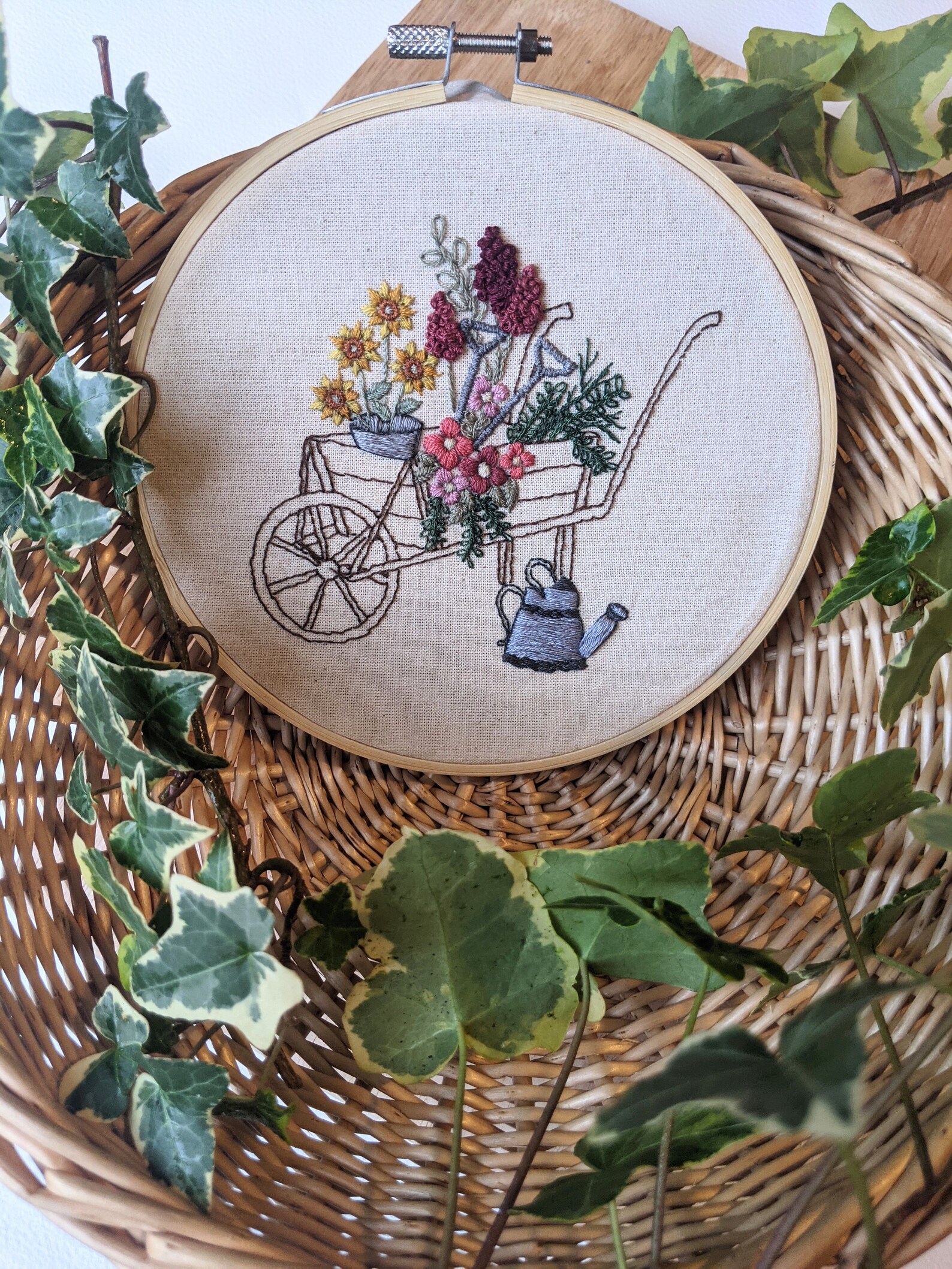 Botanical Garden Pattern Hand Embroidery Wheelbarrow 6 Inch Etsy