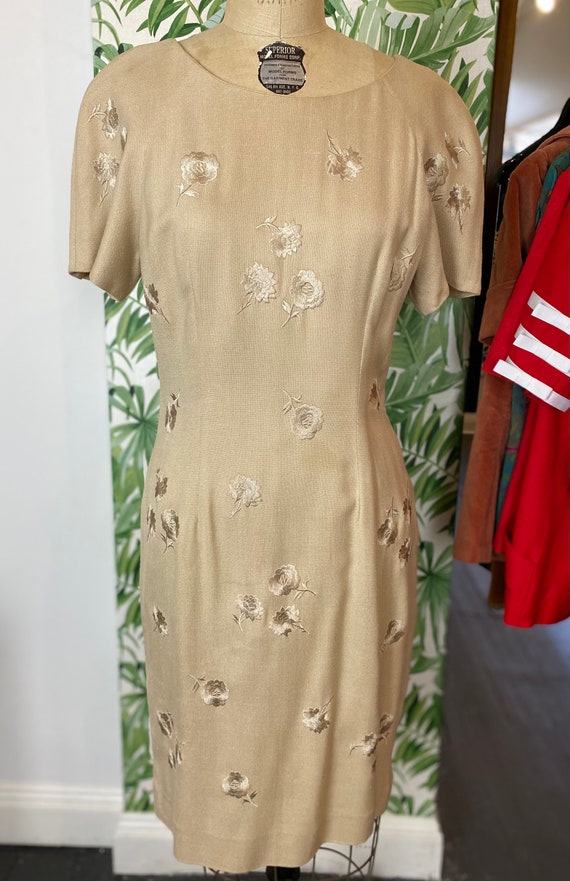 Liz Claiborne Tan Embroidered Flowers Dress