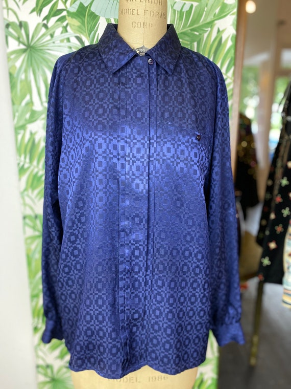 Navy Geometric Secretary Blouse - image 2