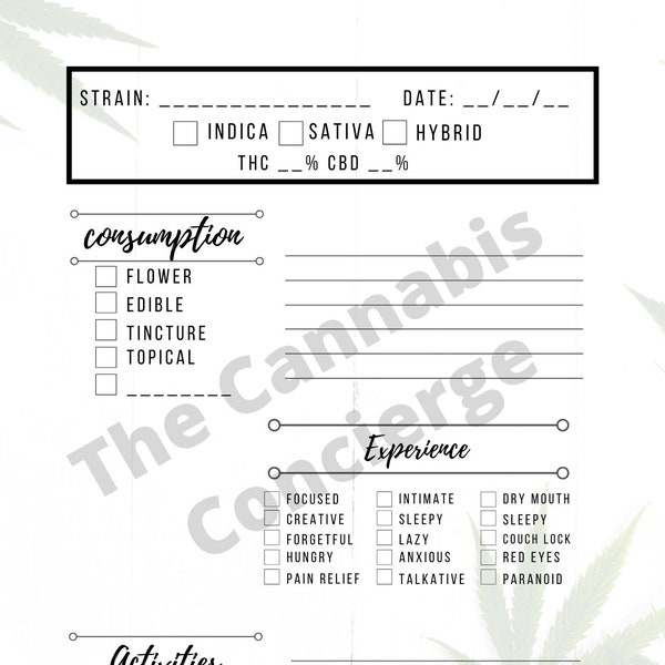 Cannabis Strain Tracker Printable PDF
