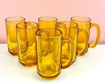 Set van 6 mokken van amberkleurig glas